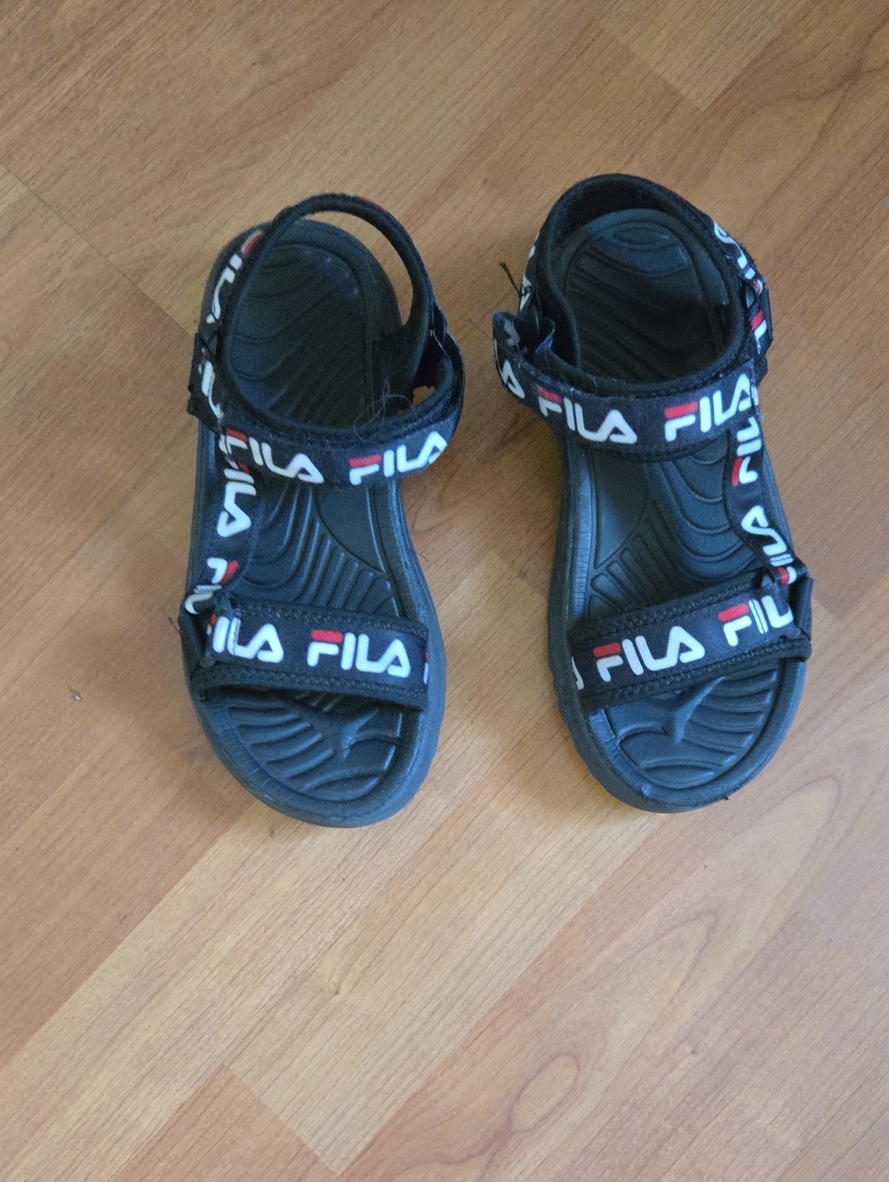 Fila Kids Black Sandals with White & Red Logo